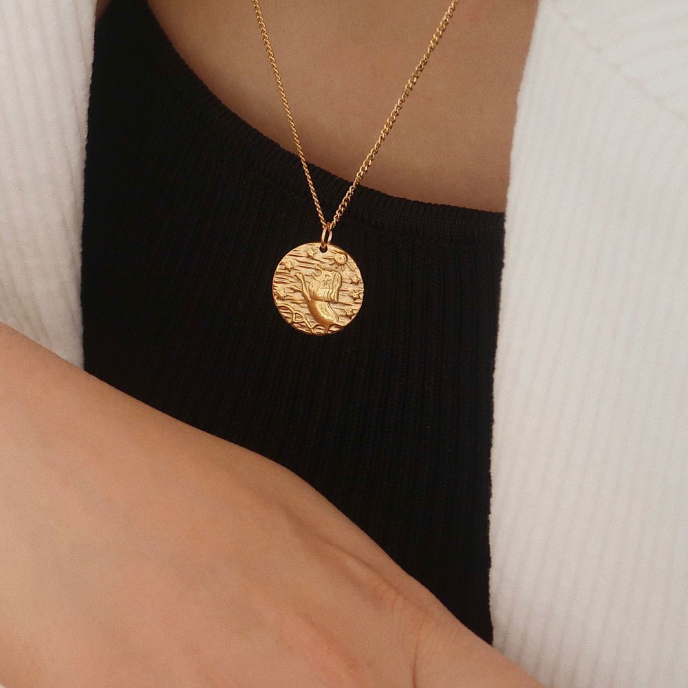 18K Gold Plated Leo Lion Coin Tag Necklace - Picture 3 of 8
